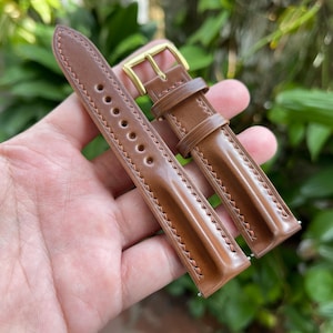 Horween single ridge shell cordovan watch strap, pre-installed quick release spring bars