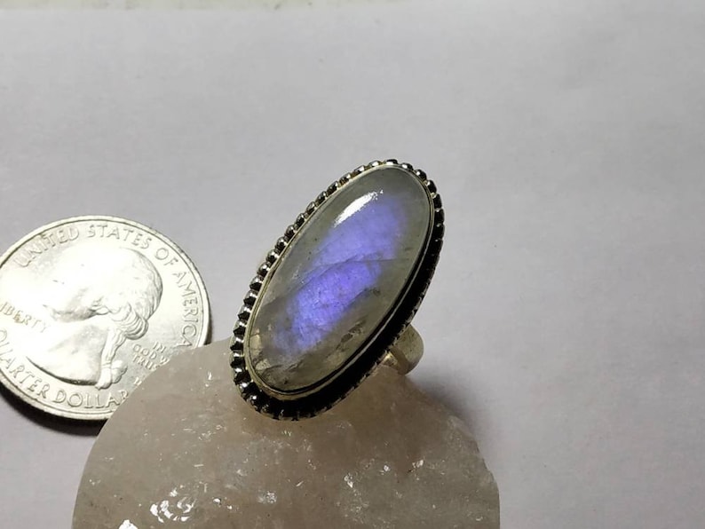 natural stone rainbow Moonstone ring silver ring Moonstone Ring 92.5 Sterling silver jewellery
