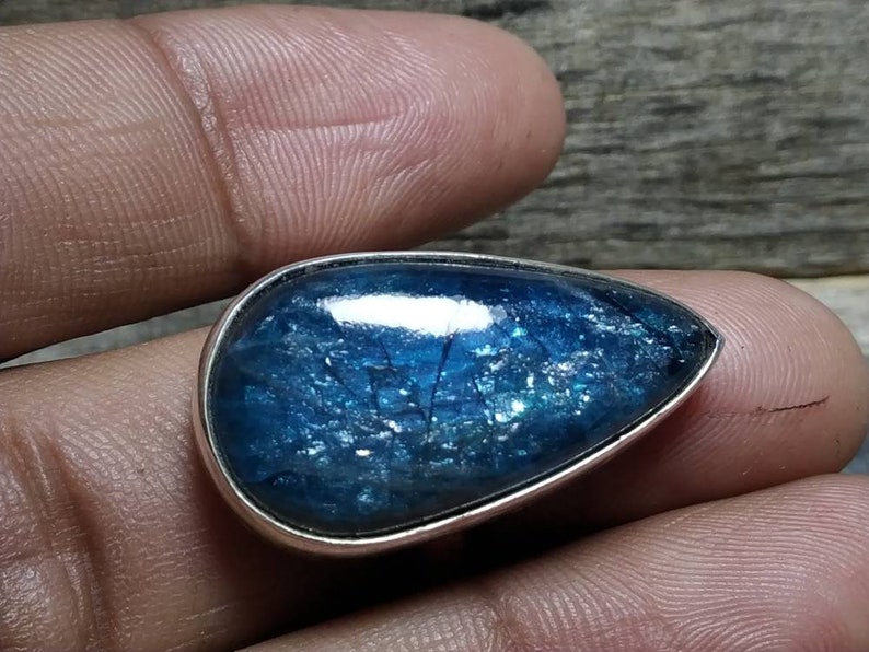 silver ring Sterling silver jewellery,natural stone Flashy Blue apatite ring