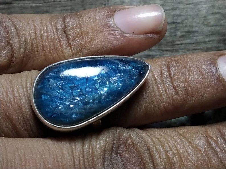 silver ring Sterling silver jewellery,natural stone Flashy Blue apatite ring
