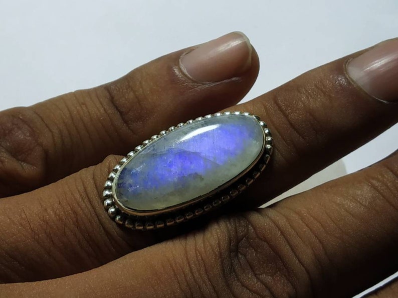 natural stone rainbow Moonstone ring silver ring Moonstone Ring 92.5 Sterling silver jewellery