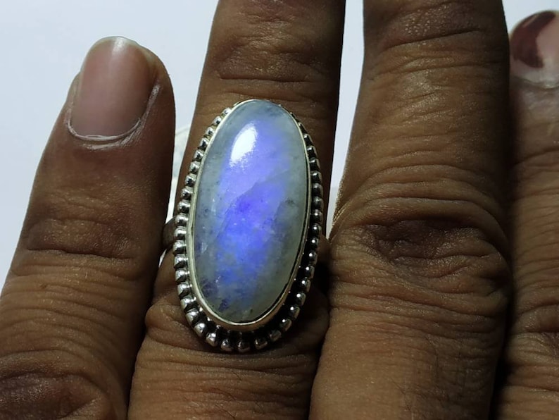 natural stone rainbow Moonstone ring silver ring Moonstone Ring 92.5 Sterling silver jewellery