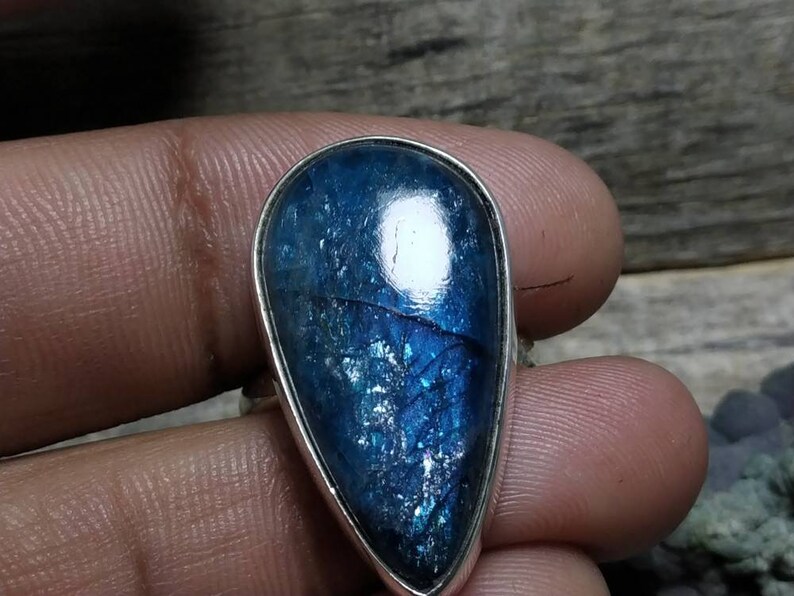 silver ring Sterling silver jewellery,natural stone Flashy Blue apatite ring