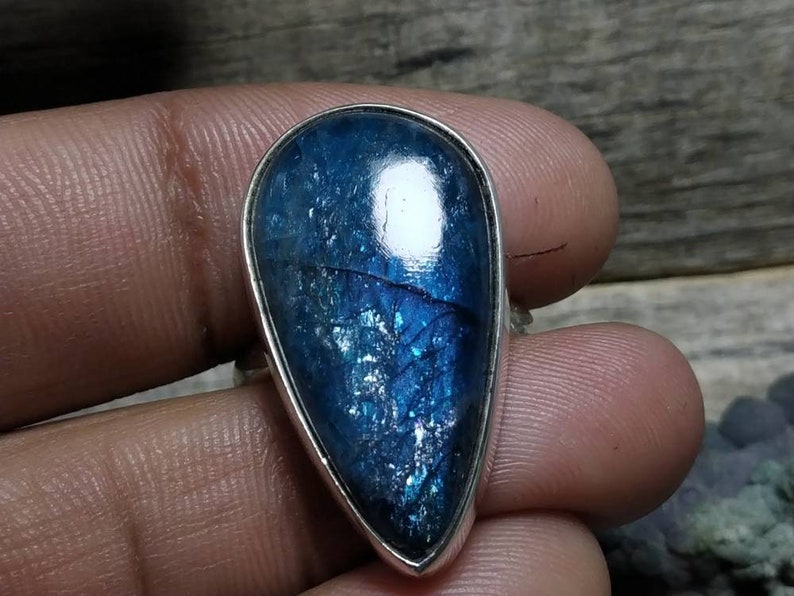 silver ring Sterling silver jewellery,natural stone Flashy Blue apatite ring