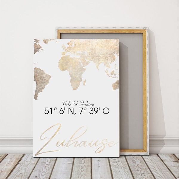 Personalized mural / home / coordinates / moving gift / housewarming gift / wedding gift / canvas, 4 sizes to choose from