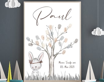 Personalisiertes Wandbild / Fingerprint tree / Fingerabdruck Taufe  / Fingerabdruck Baum / Geschenk Taufe / DIN A4 oder A3 ohne Bilderrahmen