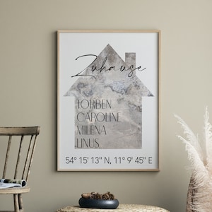 Personalized Poster | Home | Coordinates | Gift moving | Housewarming gift | Poster family | Din A4 or A3, without picture frame