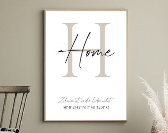 Personalisiertes Poster | Home | Koordinaten | Geschenk Umzug | Einweihungsgeschenk | Poster Familie |  Din A4 o. A3, ohne Bilderrahmen