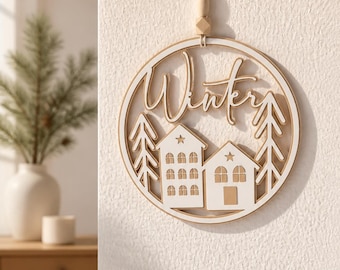 Arquivo STL 3MF para decoração de Natal, placa de porta, enfeite de Natal com laço para pendurar, decoração de Natal de inverno.