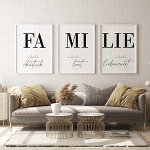 Poster set of 3 / home / picture living room / gift moving / housewarming / poster set family / either DIN A4 or DIN A3, without picture frame