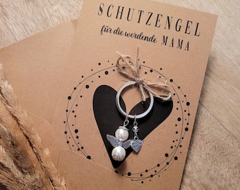 Karte Schutzengel schwanger | Baby | Schwangerschaft | Karte mit Schutzengel Anhänger | Klappkarte mit Umschlag