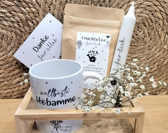 Geschenkset Hebamme | Tasse Tee Kerze Postkarte | Danke | Geschenk Tee | Beste Hebamme