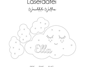 Design de nuvem cortado a laser | Corte a laser | Decoração de parede para bebê | Decoração para quarto infantil