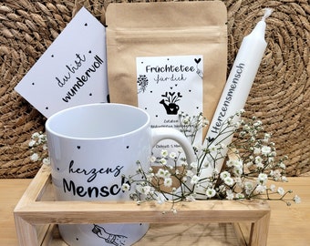 Geschenkset Herzensmensch | Tasse Tee Kerze Postkarte | Danke | Geschenk Tee | Geburtstag Lieblingsmensch