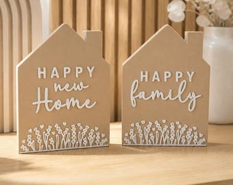 Arquivo STL 3MF: Casas decorativas, Família Feliz em Casa, chaminé, vaso de flores, arquivo para impressão 3D