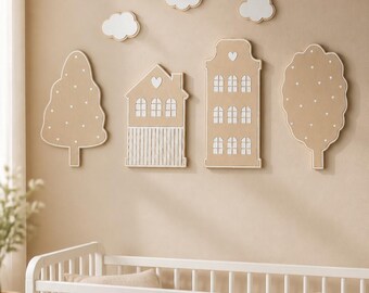 Arquivo STL 3MF para decoração de quarto de bebê/infantil, arquivo para impressão 3D de casas, árvores, carros e presentes de nascimento.