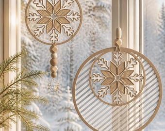 Arquivo 3MF STL para impressão 3D de guirlanda de Natal para porta ou janela, com laço e floco de neve.