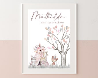 Personalisiertes Wandbild / Fingerprint tree / Fingerabdruck Taufe  / Fingerabdruck Baum / Geschenk Taufe / DIN A4 oder A3 ohne Bilderrahmen