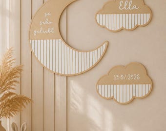 Arquivo STL 3MF com nuvem e lua para decoração de quarto de bebê, decoração de parede, arquivo para impressão 3D, presente de nascimento personalizável.