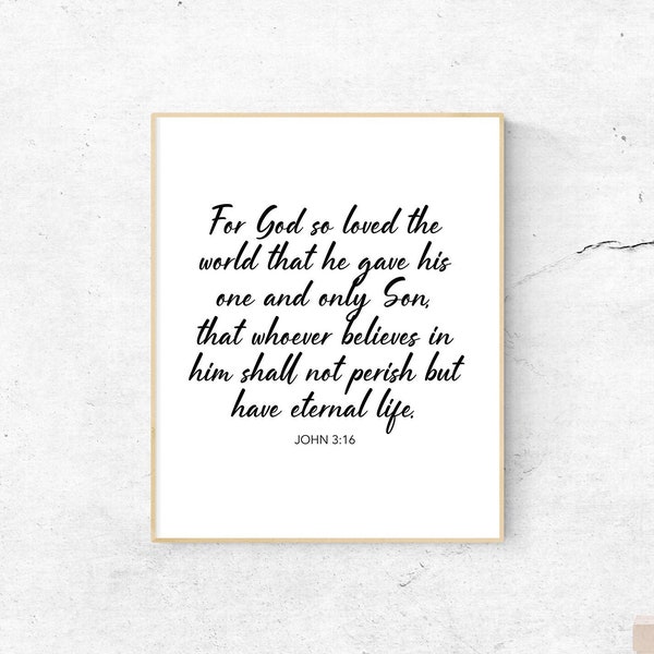 For God So Loved the World Scripture HandLettered Print, John 3 16, Modern Home Decor, Bible Art Print, Instant Download, Farmhouse Wall Art