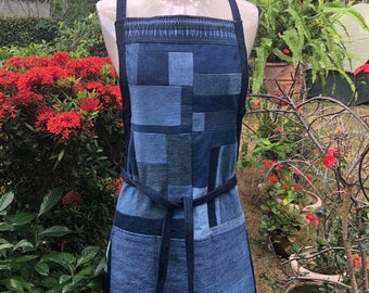 Patchwork Denim Chef Apron  -  Preloved jeans become a chic apron!