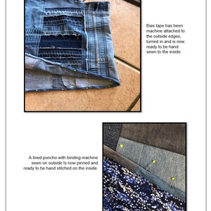 Square Denim Poncho made 100% from blue jeans Sustainable, practical and creative garment for women/men. PDF pattern & instructions. image 8