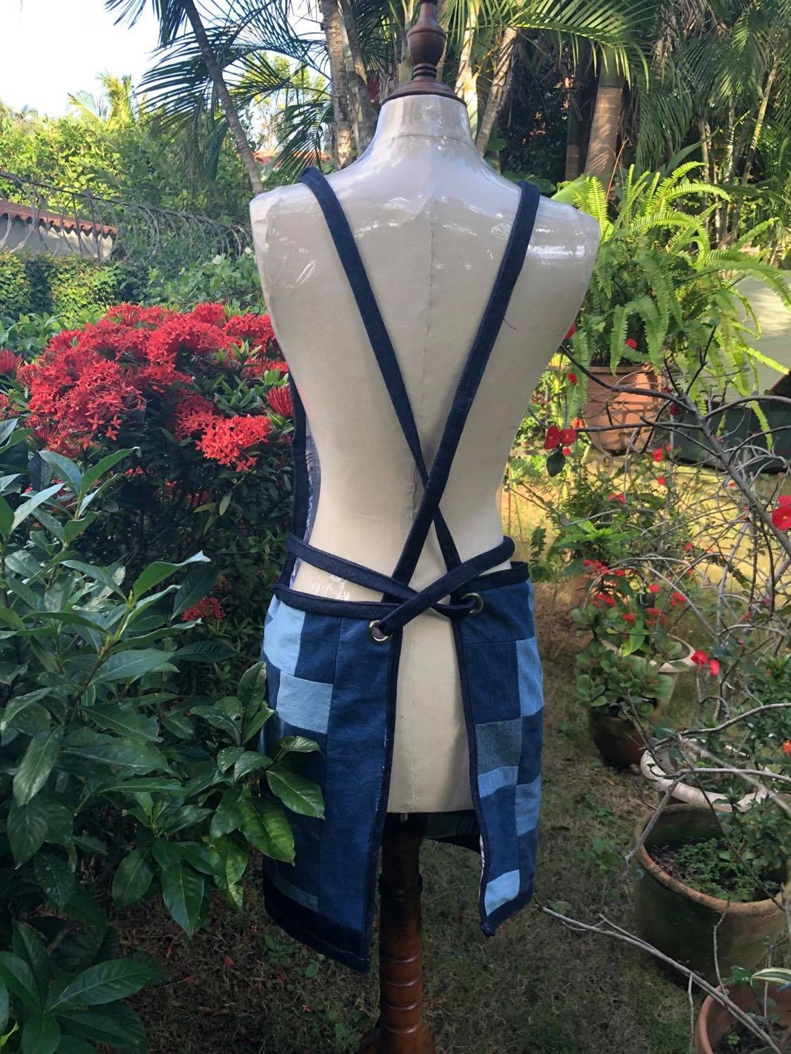 Patchwork Denim Chef Apron Preloved Jeans a Chic Etsy