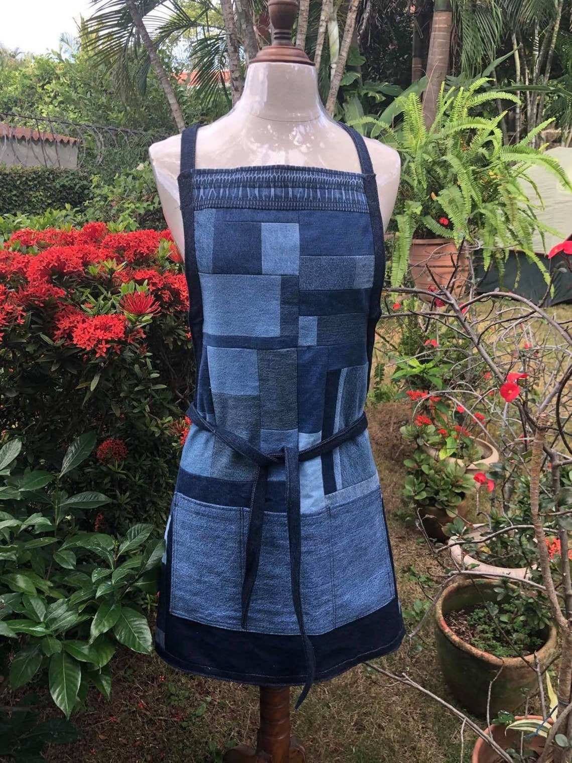 Patchwork Denim Chef Apron Preloved jeans a chic Etsy