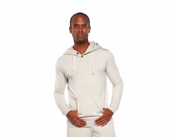 Men's Henley Style Bamboo Viscose Fleece Hoodie + Fleece Lounge Pants