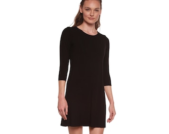Women's A-Line Bamboo Sleeve Shirt - Viscose Dress in Black