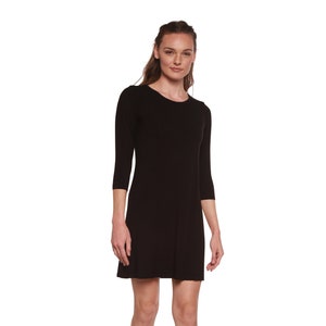 Women's A-Line Bamboo Sleeve Shirt - Viscose Dress in Black