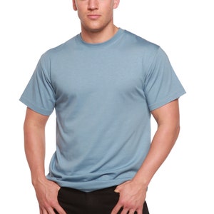 Men's Bamboo Viscose Organic T-Shirt Breathable Silky Soft Bamboo Tee Everyday Crew Neck Short Sleeve Tshirt Steel Blue