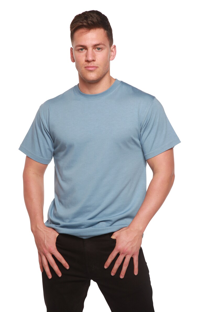 Men's Bamboo Viscose Organic T-Shirt Breathable Silky Soft Bamboo Tee Everyday Crew Neck Short Sleeve Tshirt Steel Blue