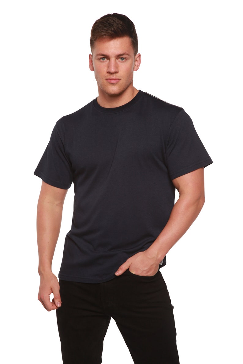 Men's Bamboo Viscose Organic T-Shirt Breathable Silky Soft Bamboo Tee Everyday Crew Neck Short Sleeve Tshirt Navy Blue