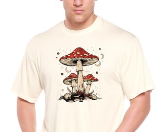 Boho Retro Hippie Mushrooms Natural Unisex Bamboo/Cotton Graphic T-Shirt