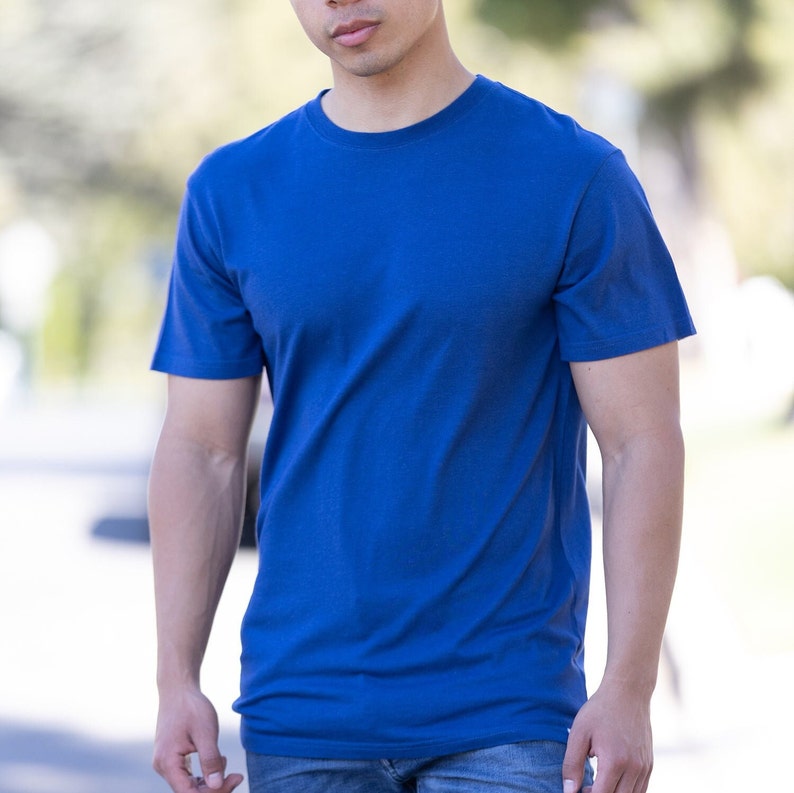 Men's Bamboo Viscose Organic T-Shirt Breathable Silky Soft Bamboo Tee Everyday Crew Neck Short Sleeve Tshirt True Blue