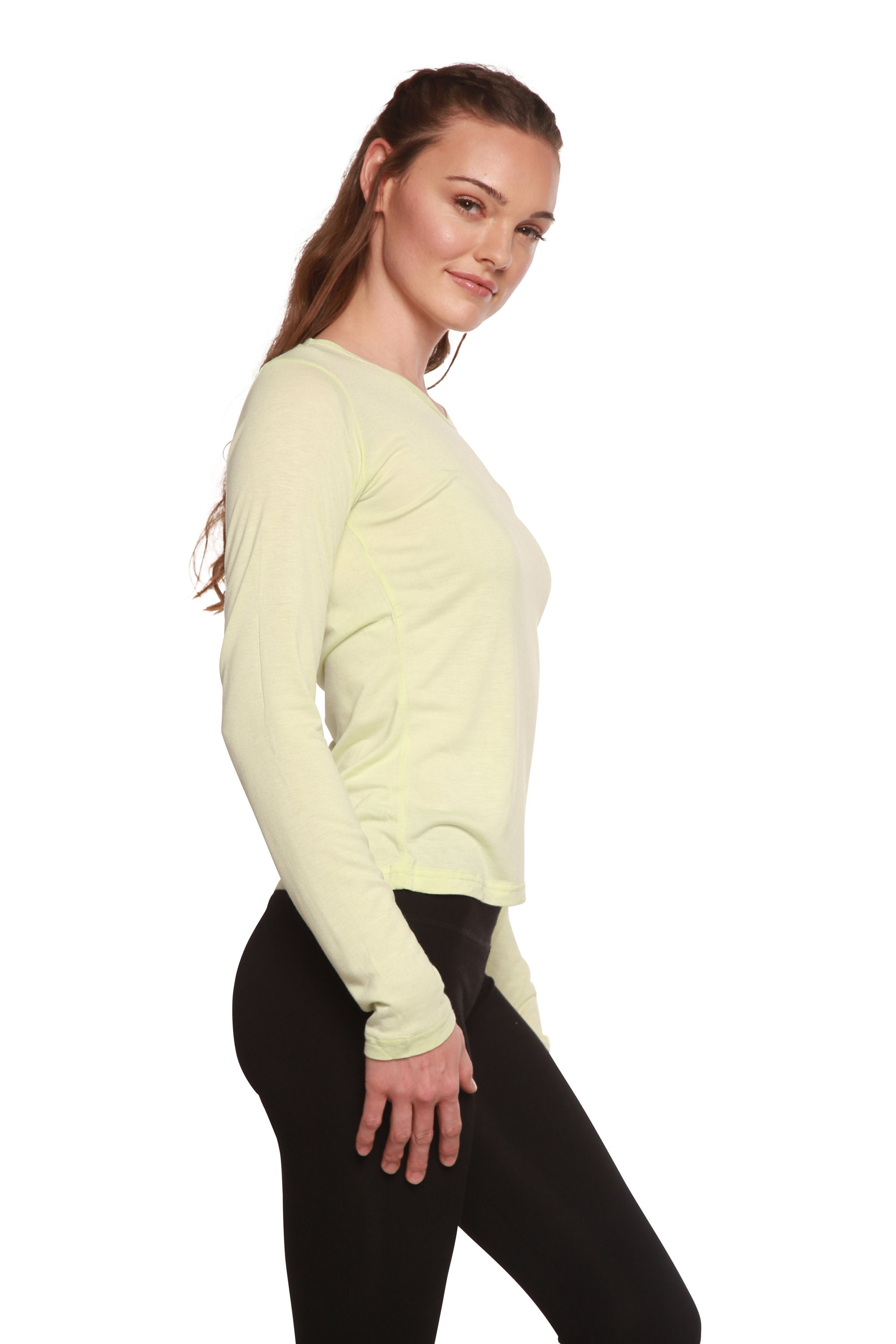 WHITE BAMBOO LONG SLEEVE SCOOP NECK TOP main image 0