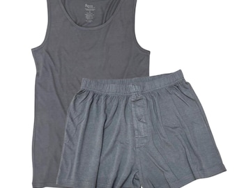 Men's Bamboo Underwear Set - Tank Top + Boxers in Charcoal Grey Color