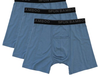 Men's Bamboo Viscose Boxer Briefs Underwear Steel Blue Color - 3-pack