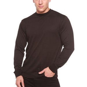 Men's Bamboo Crew Neck Long Sleeve T-Shirt - Plain Longsleeve Tee - Kind to Skin Natural Breathable T-shirt