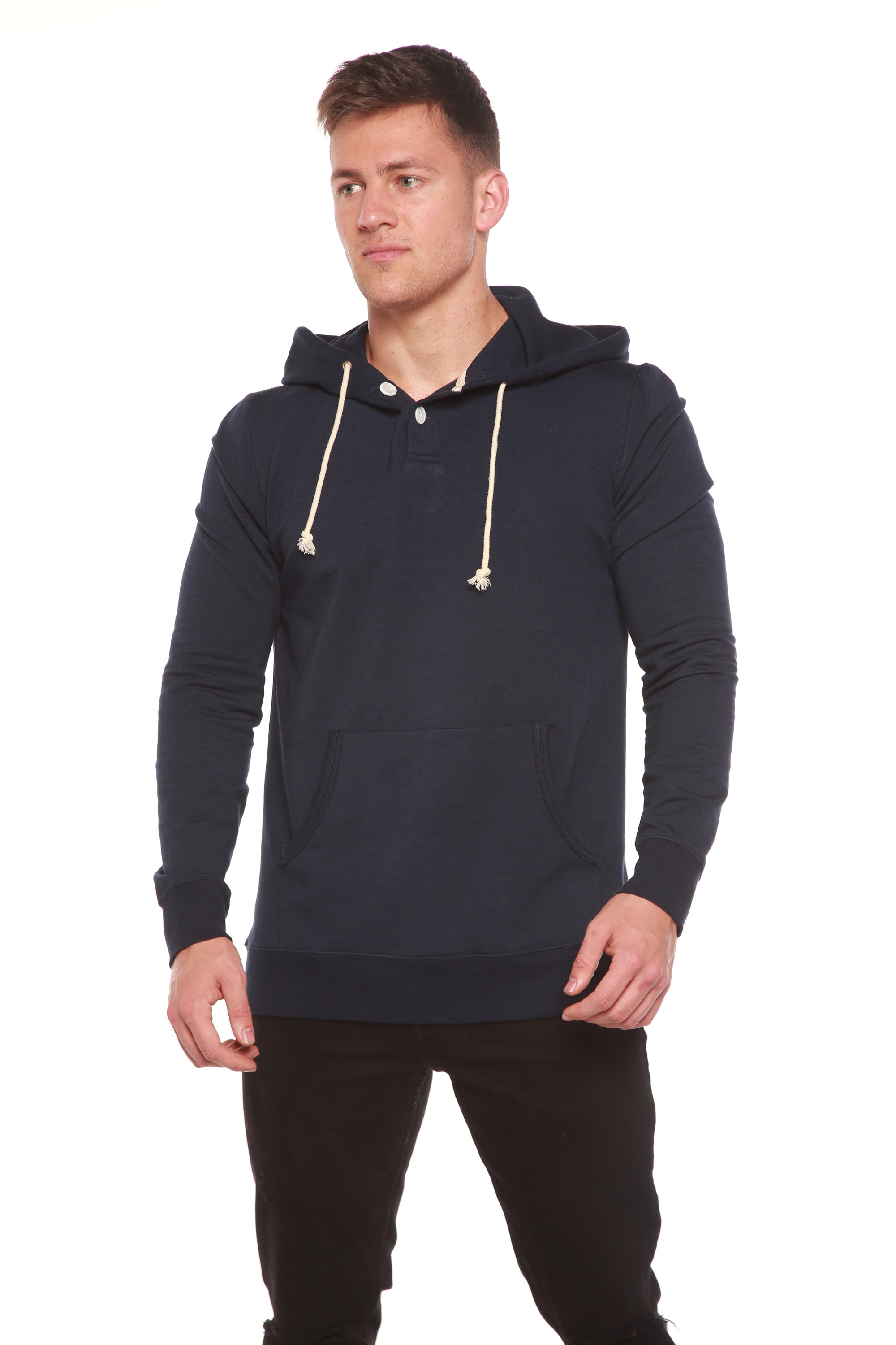 Men's Henley Style Bamboo Fleece Hoodie Breathable and Silky Soft ...