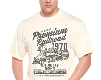 Men's Railroad Graphic Tee: Bamboo Viscose Organic Cotton Short Sleeve T-Shirt