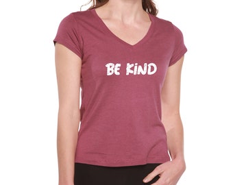 Be Kind Printed Women's Bamboo Viscose/Cotton V-Neck Cap Sleeve T-Shirt