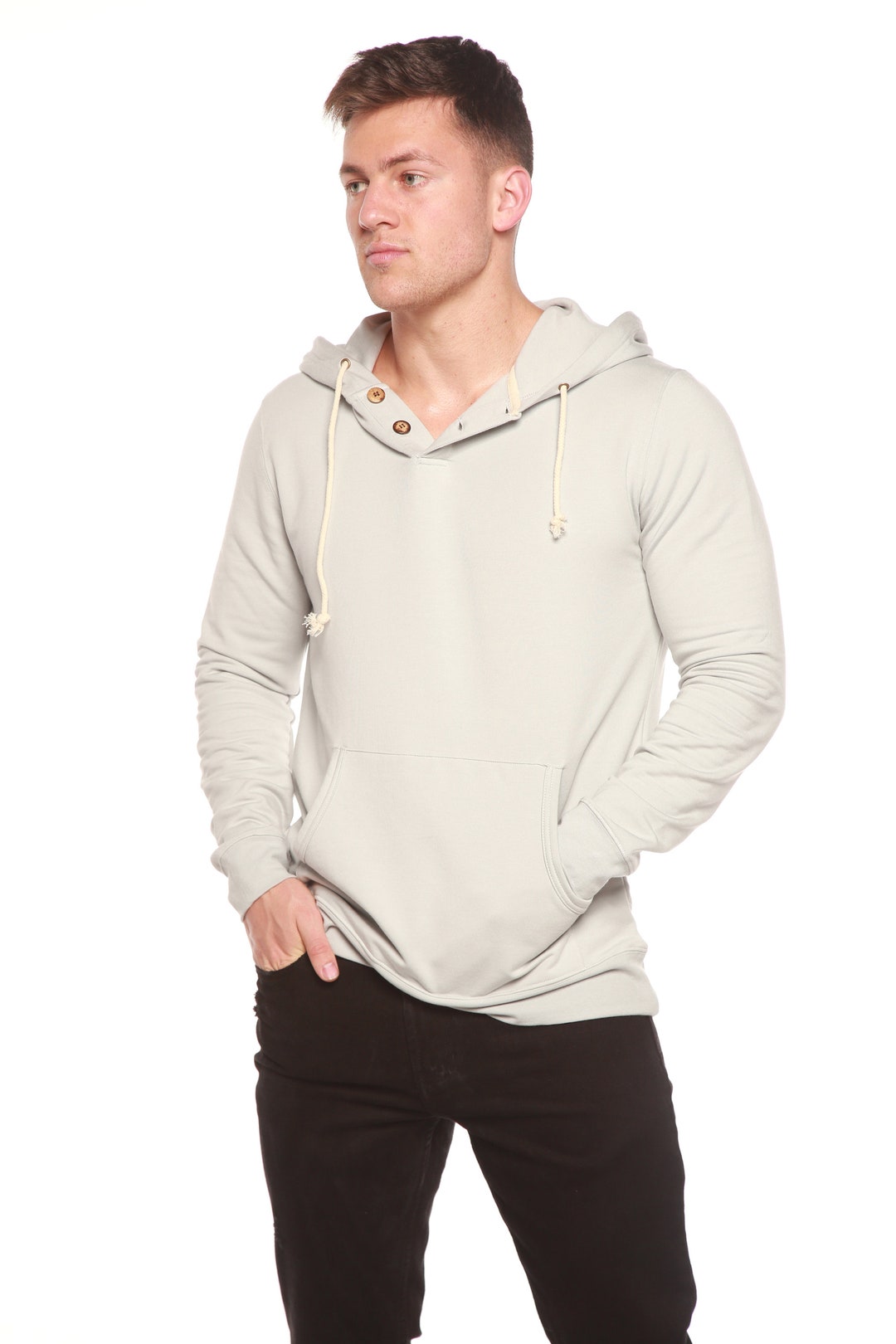 Men's Henley Style Bamboo Fleece Hoodie Breathable and Silky Soft ...