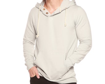 Sweat à capuche en polaire de bambou style Henley pour homme - Sweat-shirt respirant et soyeux - Cadeau confortable pour lui