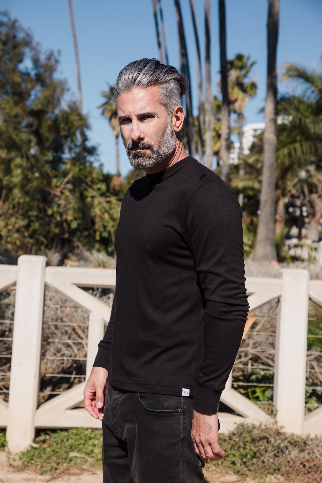 Camiseta de manga larga de algodón orgánico de bambú para hombre