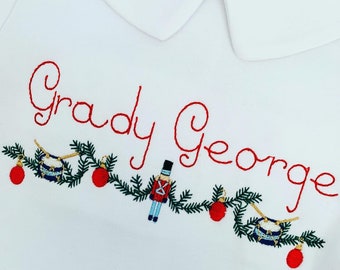 Boys Nutcracker Garland Christmas Shirt, Embroidered with monogram for holiday