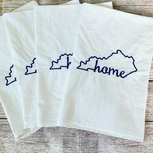 Kentucky Home Flour Sack Towels, Embroidered Blue Tea Towels, Hostess GIft