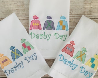 Embroidered Jockey Silks Huck Hand Towels, personalized kitchen towels, Derby guest towels, Kentucky