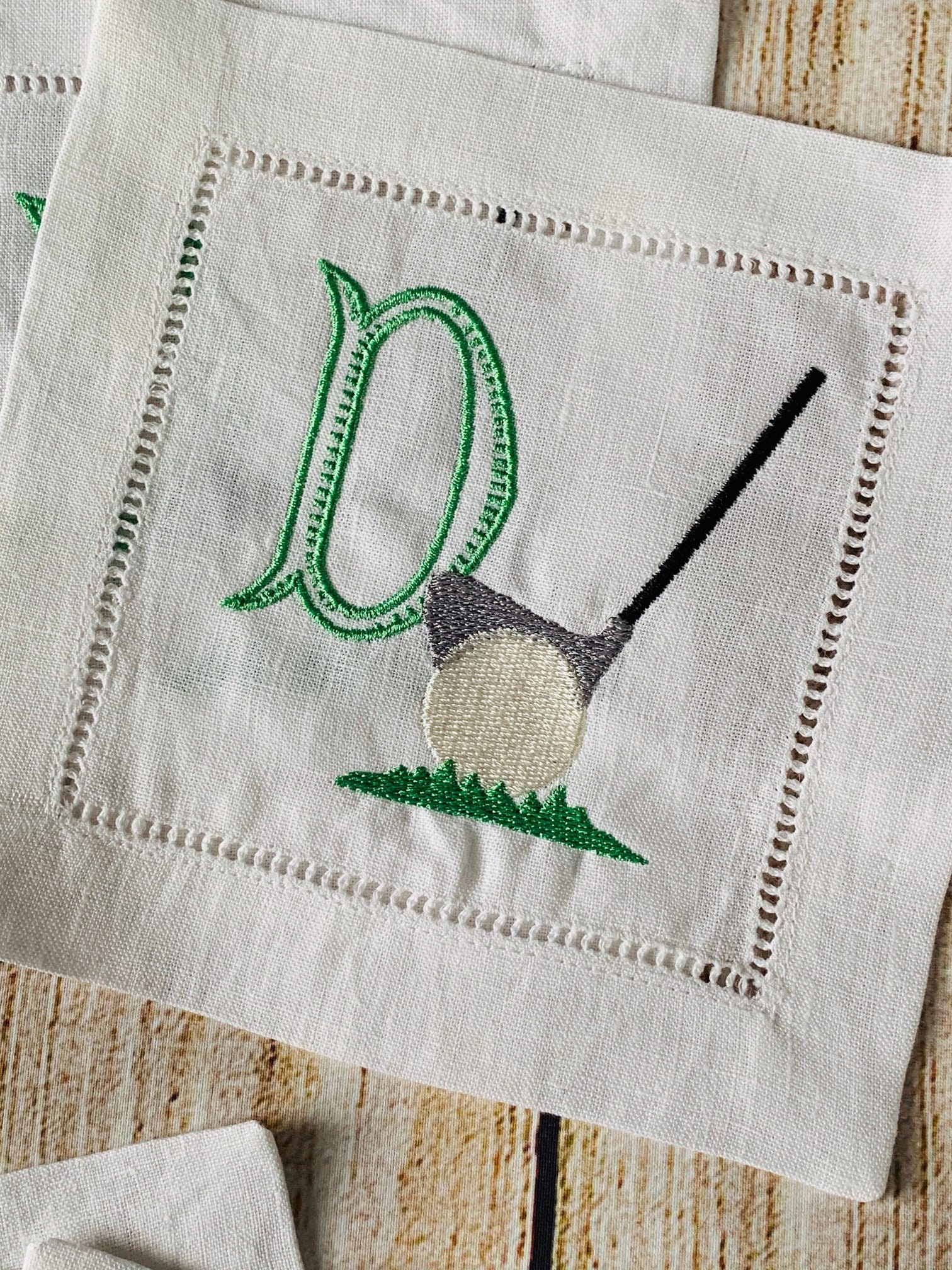 Embroidered Linen Golf Cocktail Napkins Golf Monogram Golf Etsy